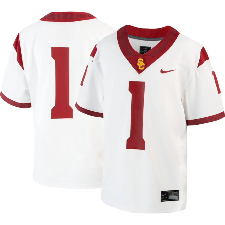 Youth Nike #1 White USC Trojans 1st Armored Division Old Ironsides Untouchable Football Jersey - Puhuasuan