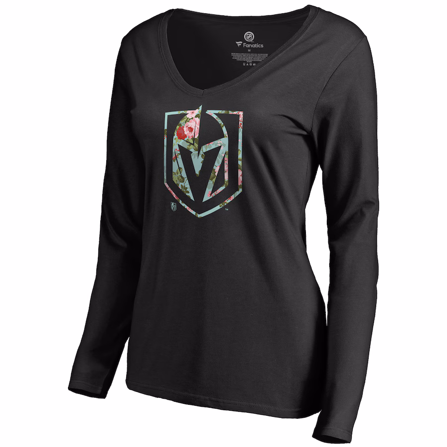 Women's Vegas Golden Knights Black Lovely Long Sleeve V-Neck T-Shirt - Puhuasuan