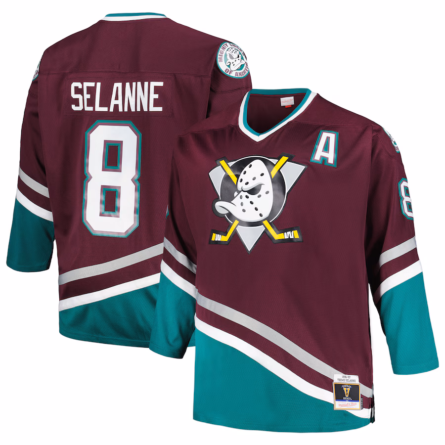 Men's Anaheim Ducks Teemu Selanne Mitchell & Ness Purple Big & Tall Blue Line Player Jersey - Puhuasuan