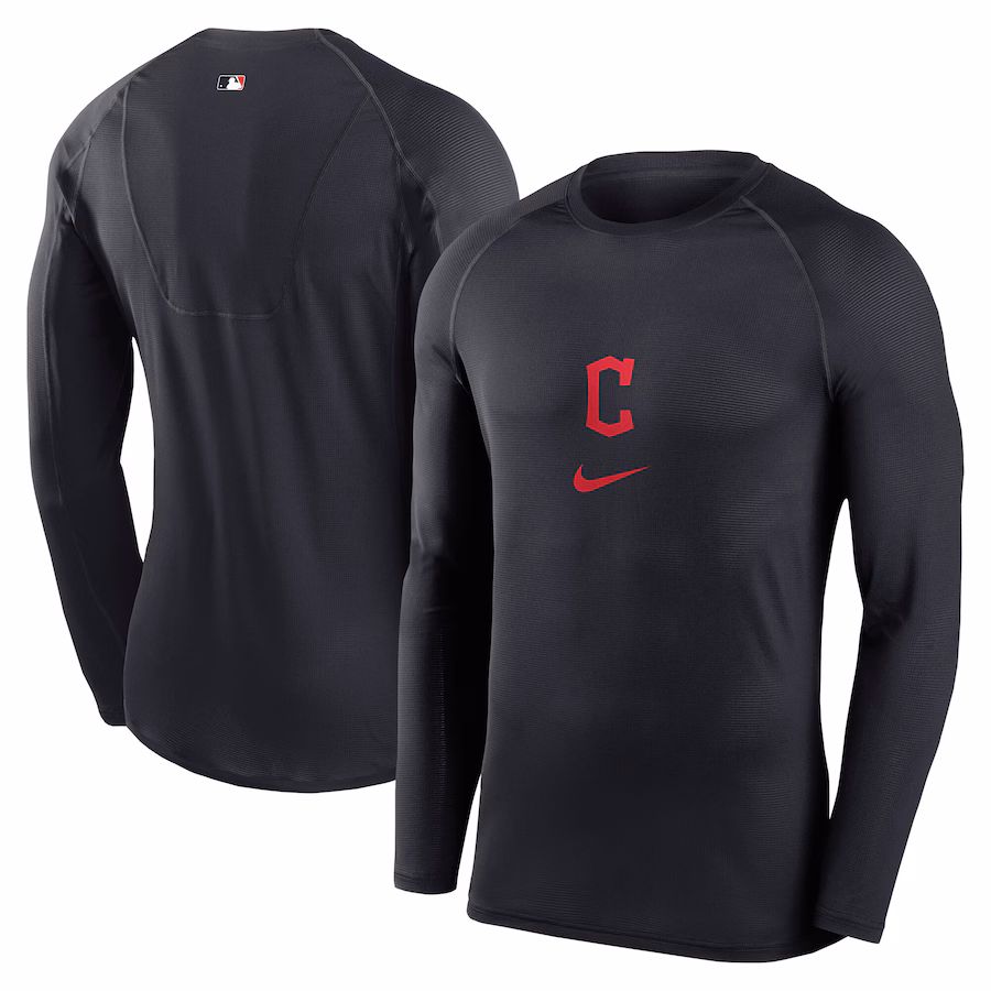 Men's Cleveland Guardians Nike Navy Base Layer Raglan Performance Long Sleeve T-Shirt - Puhuasuan