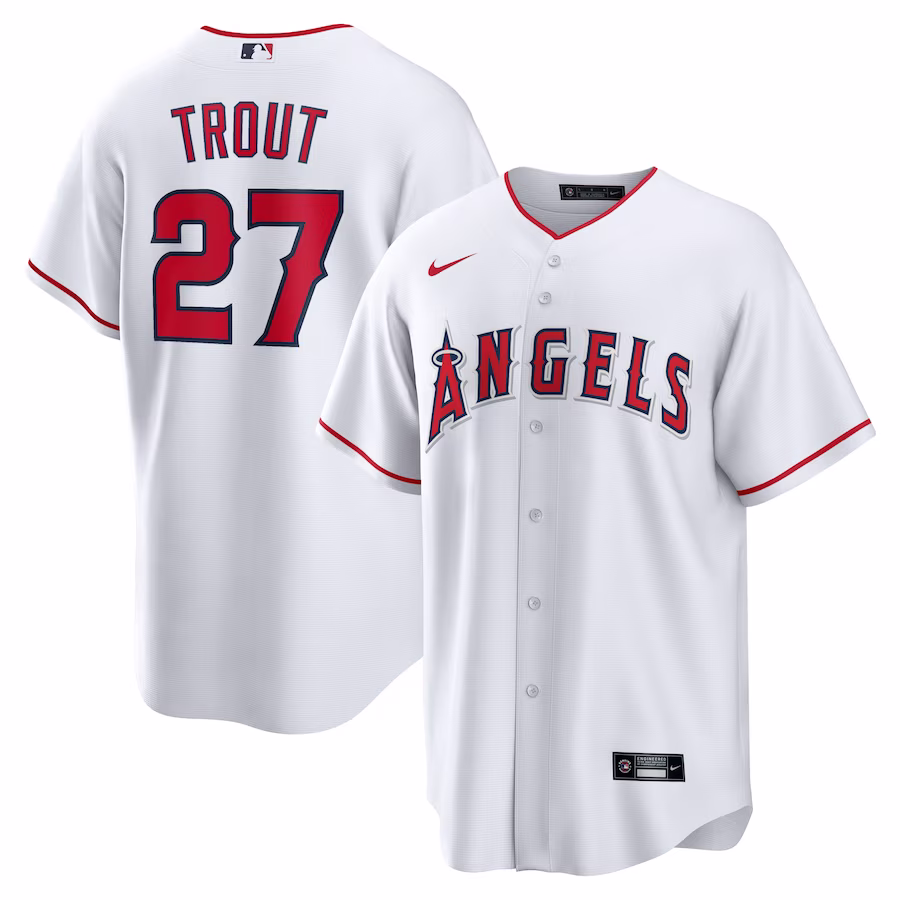 Men's Los Angeles Angels Mike Trout Nike White Home Replica Player Name Jersey - Puhuasuan