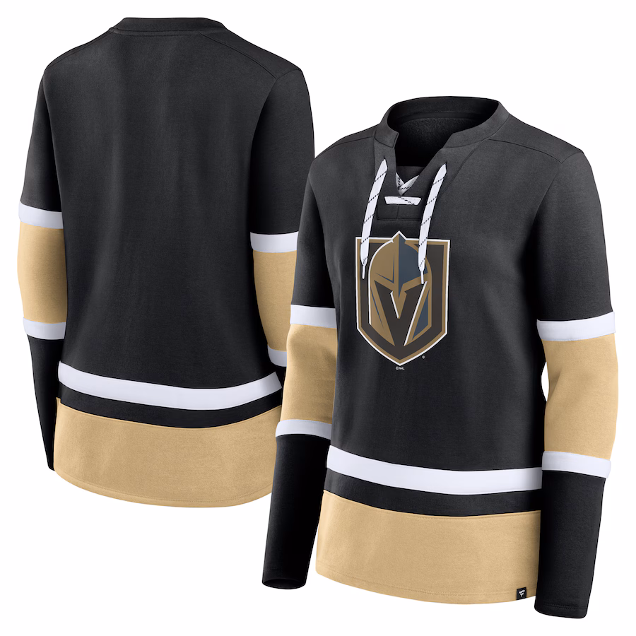 Women's Vegas Golden Knights Fanatics Black Prime Time Lace-Up Long Sleeve T-Shirt - Puhuasuan