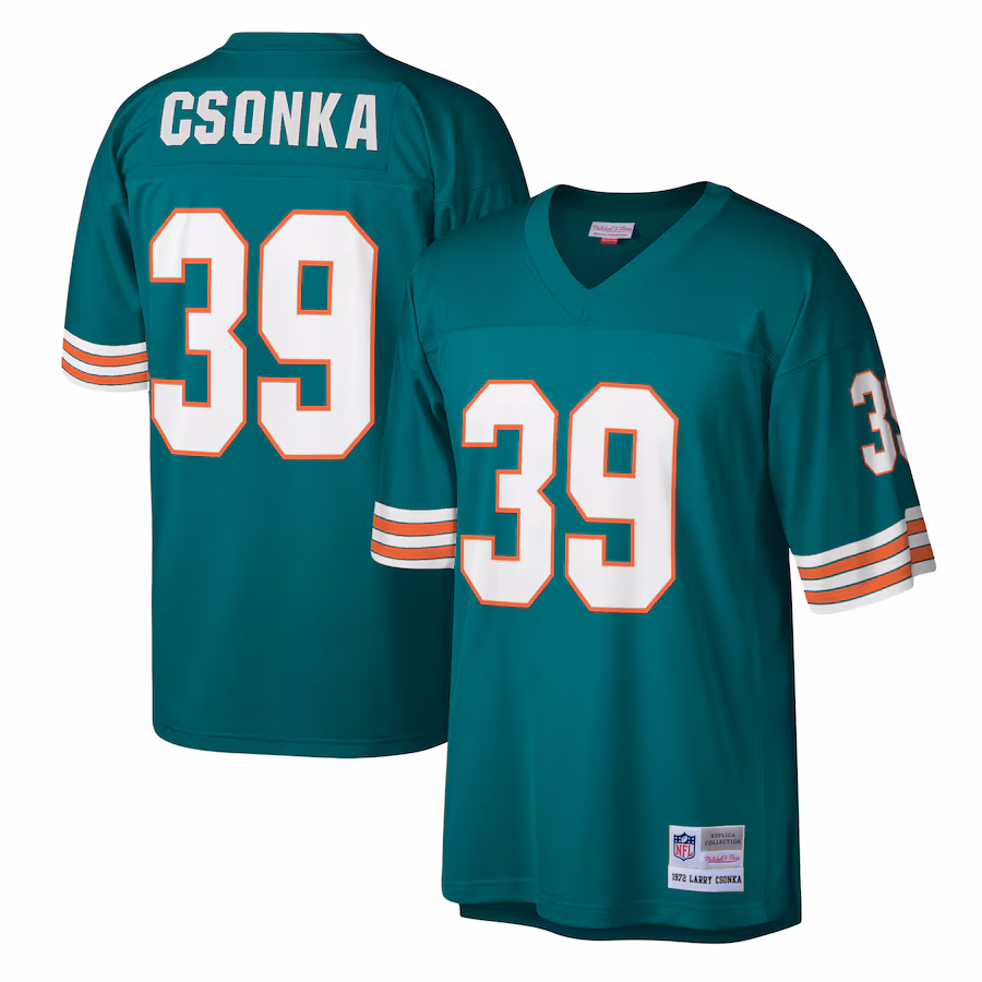 Men's Miami Dolphins Larry Csonka Mitchell & Ness Aqua Legacy Replica Jersey - Puhuasuan