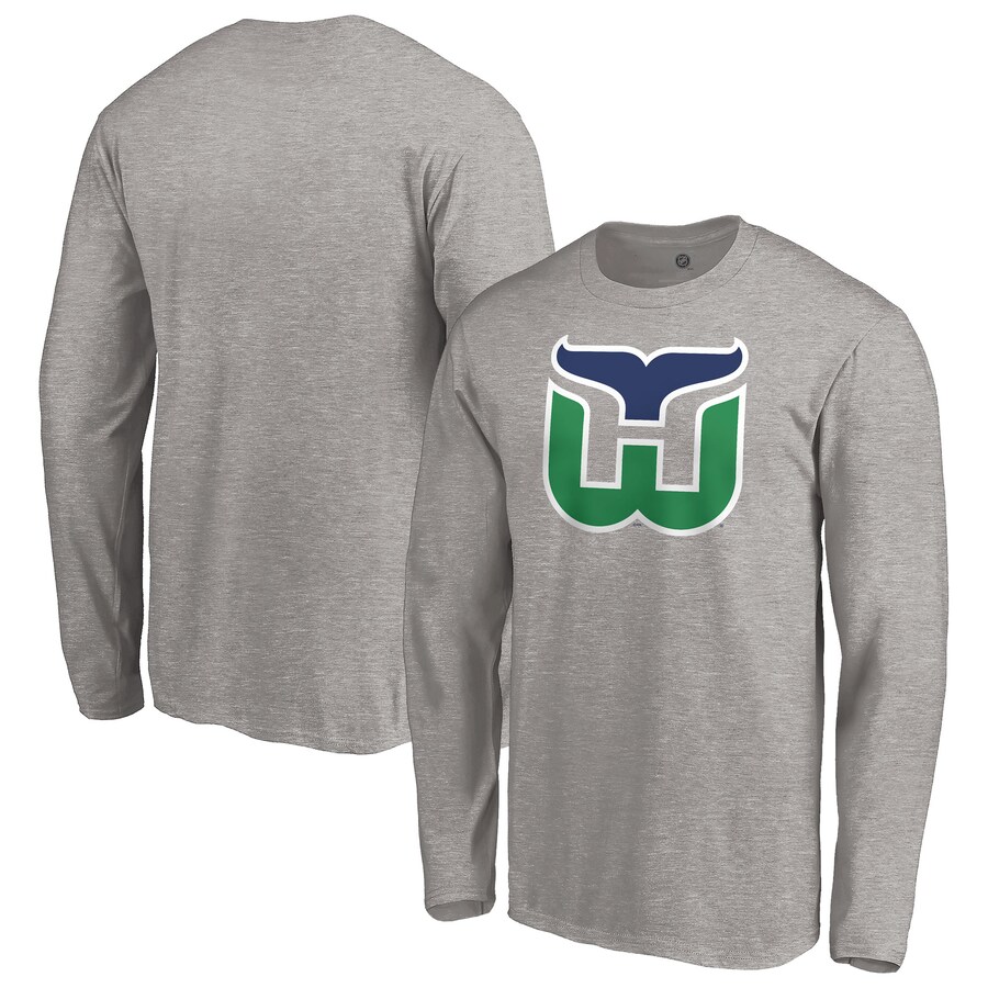 Men's Carolina Hurricanes Heather Gray Special Edition Primary Logo Long Sleeve T-Shirt - Puhuasuan