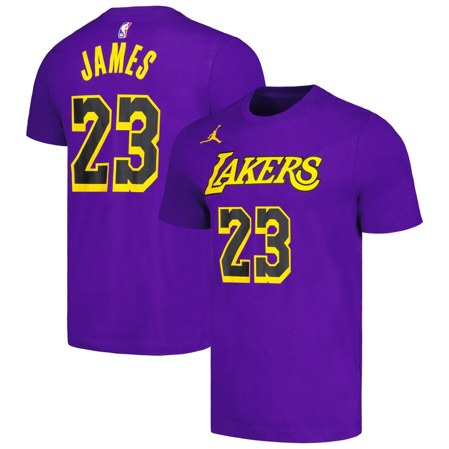 Men's Los Angeles Lakers LeBron James Jordan Brand Purple 2022/23 Statement Edition Name & Number T-Shirt - Puhuasuan