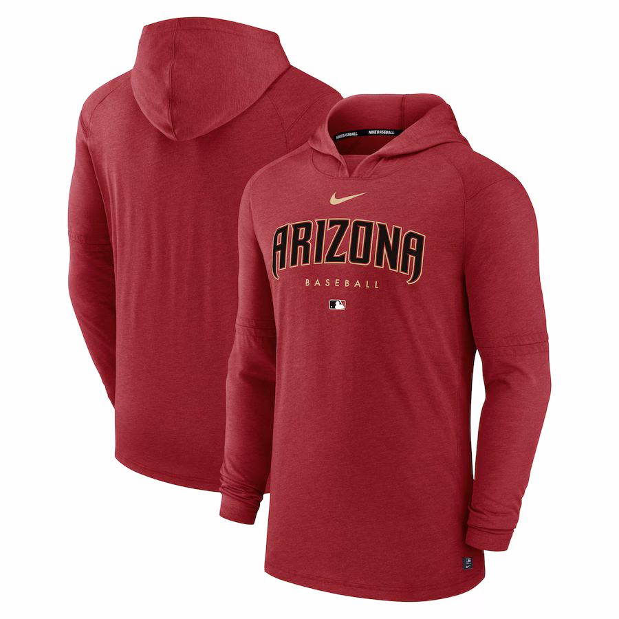 Men's Arizona Diamondbacks Nike Heather Red Authentic Collection Early Work Tri-Blend Performance Pullover Hoodie - Puhuasuan