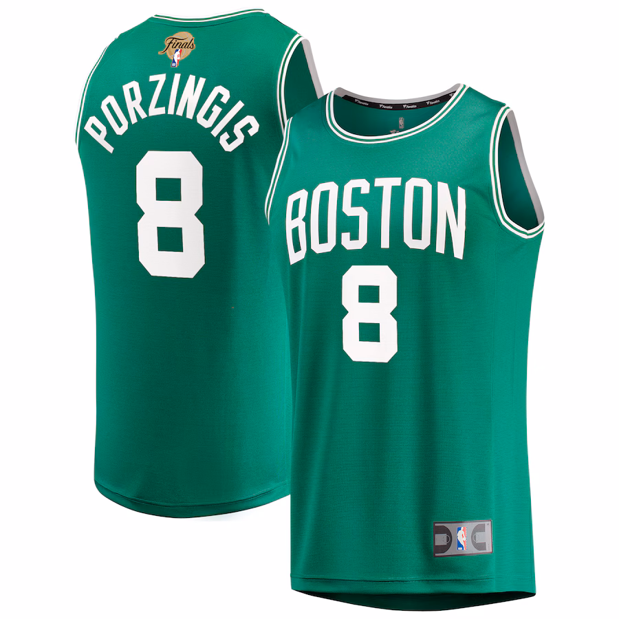 Youth Boston Celtics Kristaps Porzingis Fanatics Kelly Green 2024 NBA Finals Fast Break Replica Player Jersey - Icon Edition - Puhuasuan