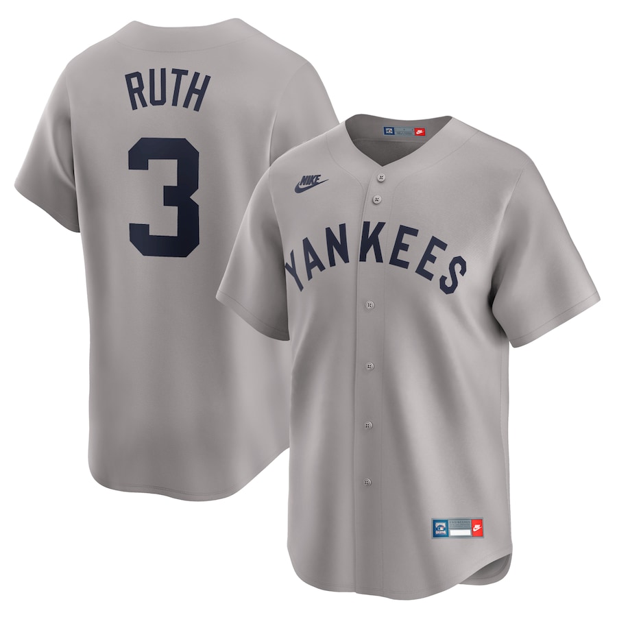 Men's New York Yankees Babe Ruth Nike Gray Throwback Cooperstown Collection Limited Jersey - Puhuasuan
