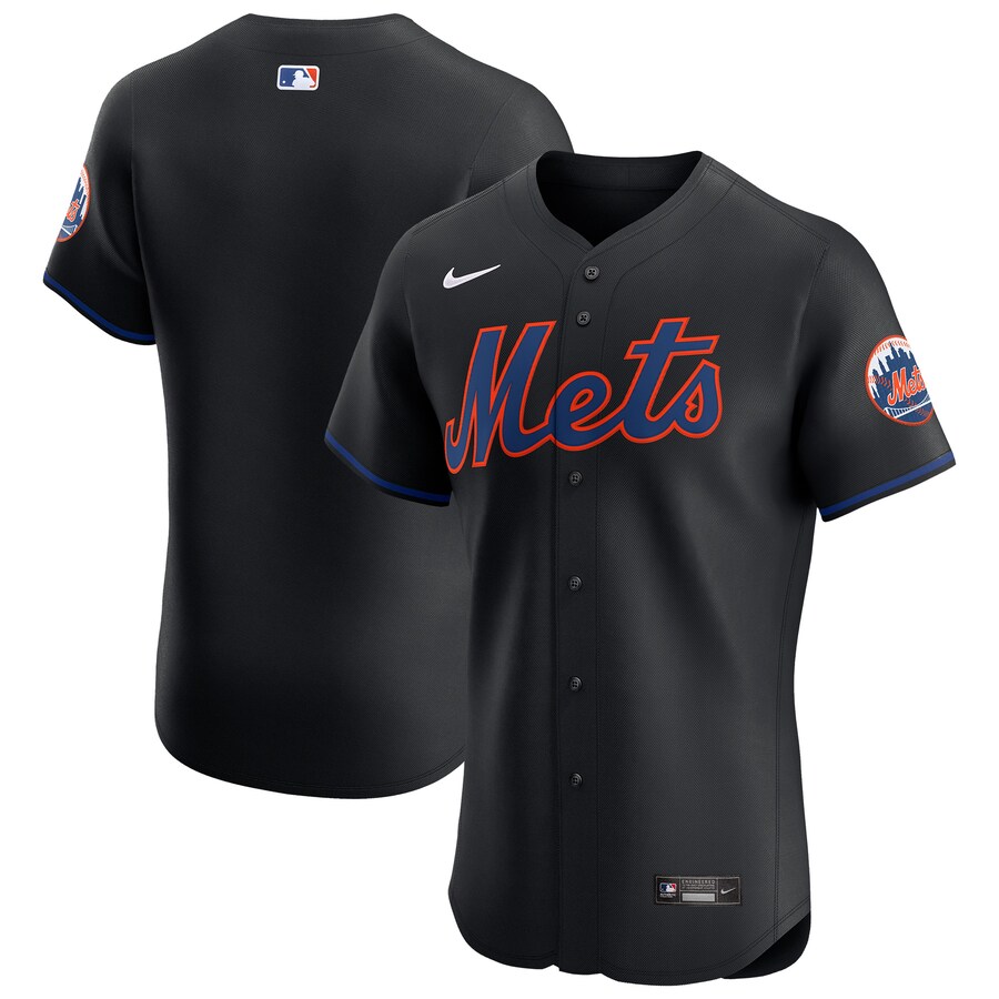 Men's New York Mets Nike Black Alternate Vapor Premier Elite Patch Jersey - Puhuasuan