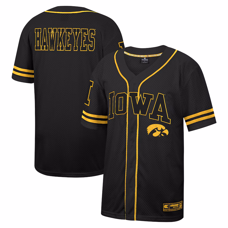 Iowa Hawkeyes Colosseum Free Spirited Mesh Button-Up Baseball Jersey - Black - Puhuasuan
