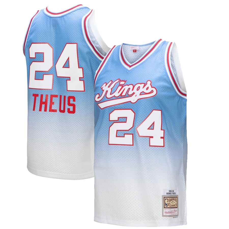 Men's Sacramento Kings Reggie Theus Mitchell & Ness White/Light Blue 1985/86 Hardwood Classics Fadeaway Swingman Player Jersey - Puhuasuan