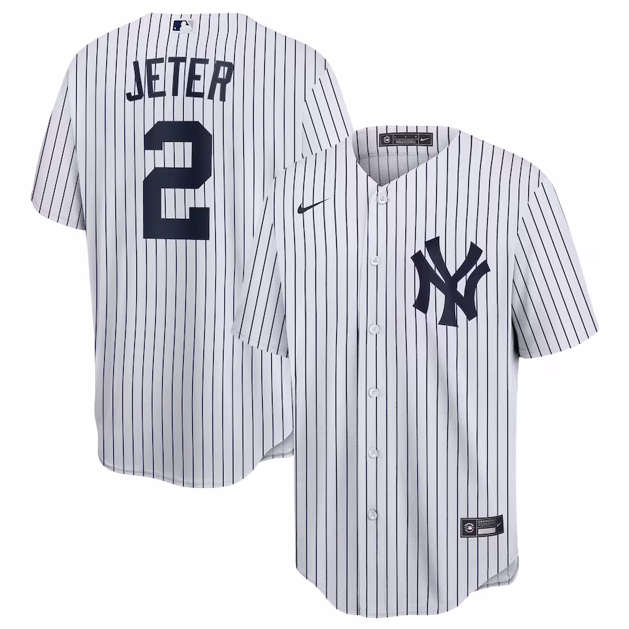 Men's New York Yankees Derek Jeter Nike White/Navy Home Replica Player Name Jersey - Puhuasuan
