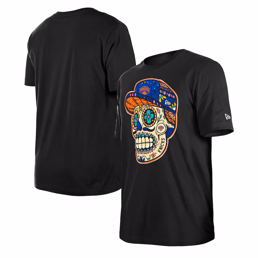 Unisex New York Knicks New Era Black Sugar Skull T-Shirt - Puhuasuan