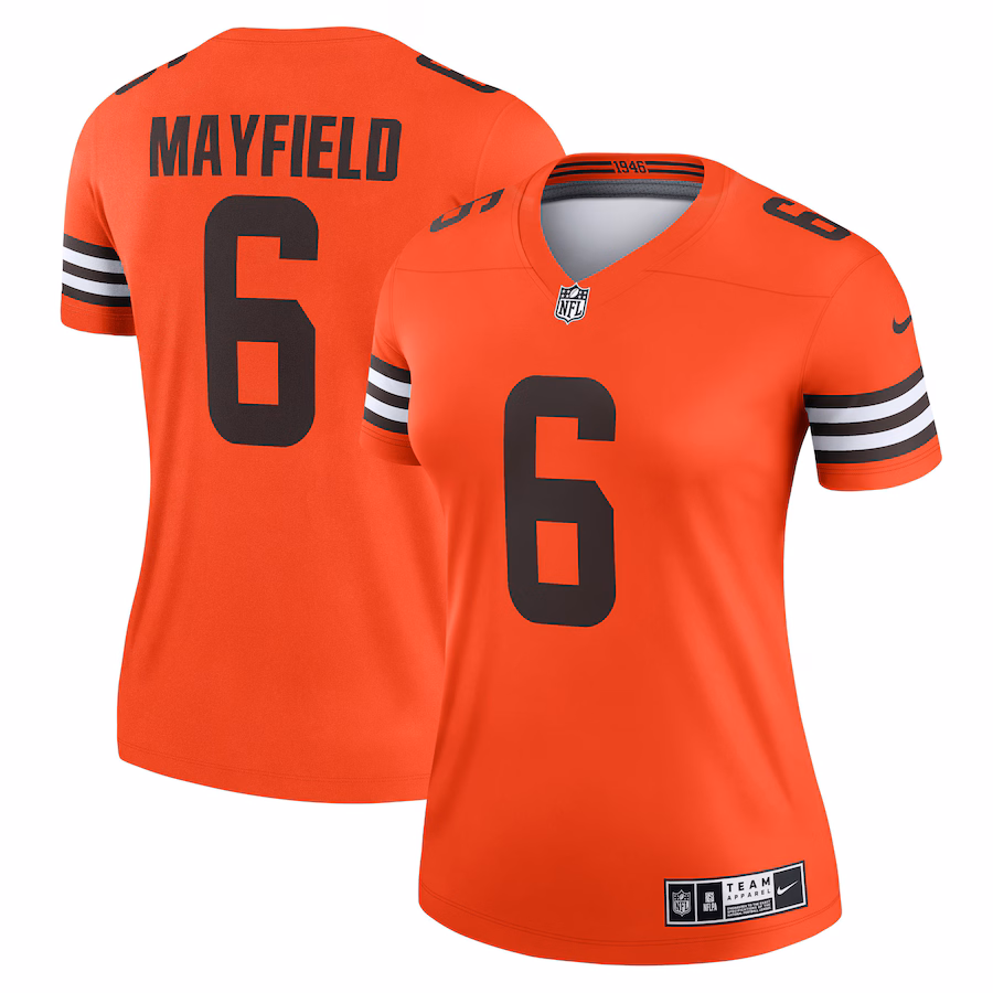 Women's Cleveland Browns Baker Mayfield Nike Orange Inverted Legend Player Performance Top - Puhuasuan