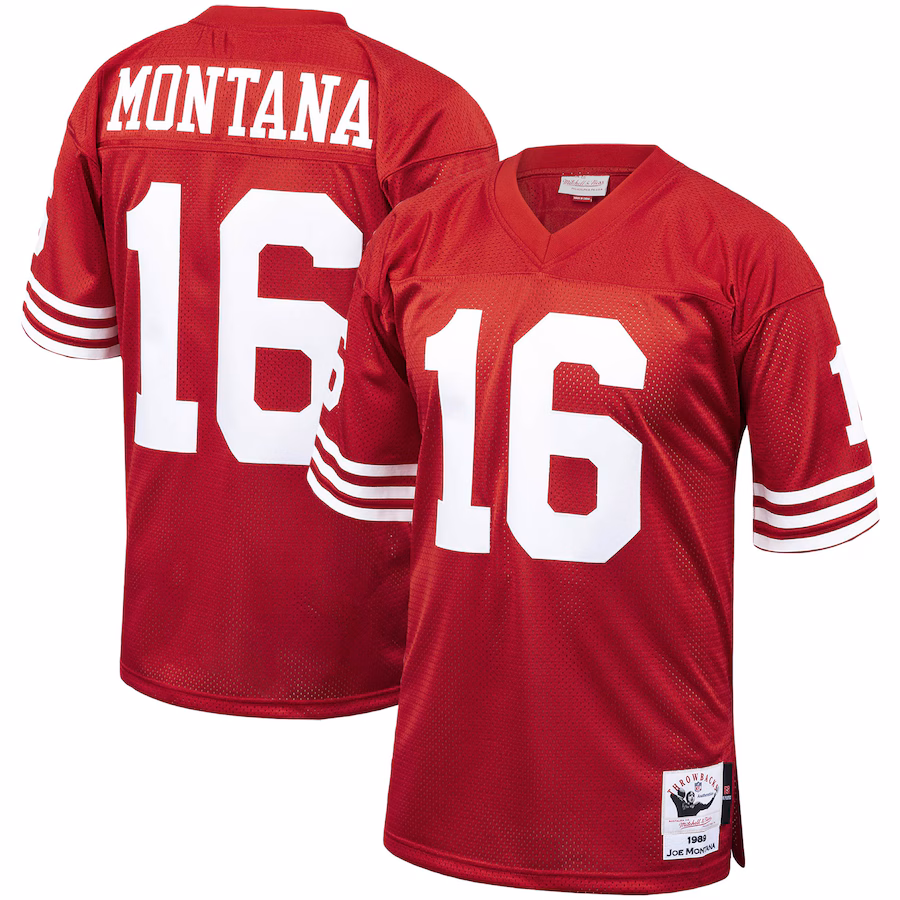 Men's San Francisco 49ers 1989 Joe Montana Mitchell & Ness Scarlet Authentic Throwback Retired Player Jersey - Puhuasuan