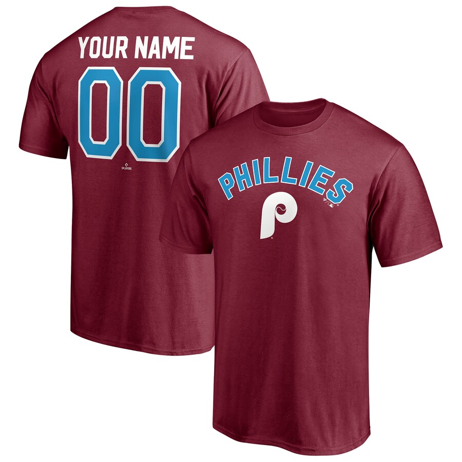 Men's Philadelphia Phillies Burgundy Cooperstown Winning Streak Alternate Personalized Name & Number T-Shirt - Puhuasuan