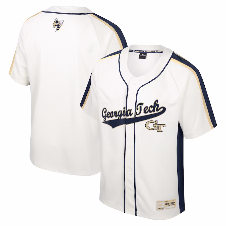 Georgia Tech Yellow Jackets Colosseum Ruth Button-Up Baseball Jersey - Cream - Puhuasuan