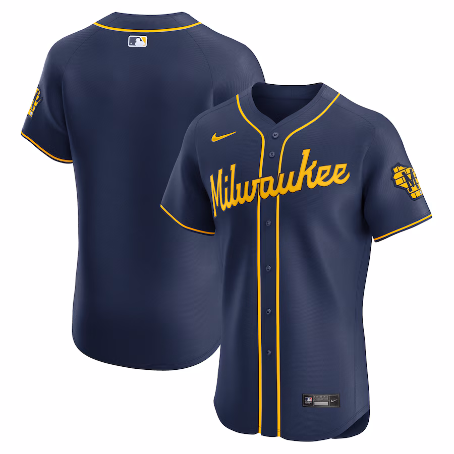 Men's Milwaukee Brewers Nike Navy Alternate Vapor Premier Elite Patch Jersey - Puhuasuan