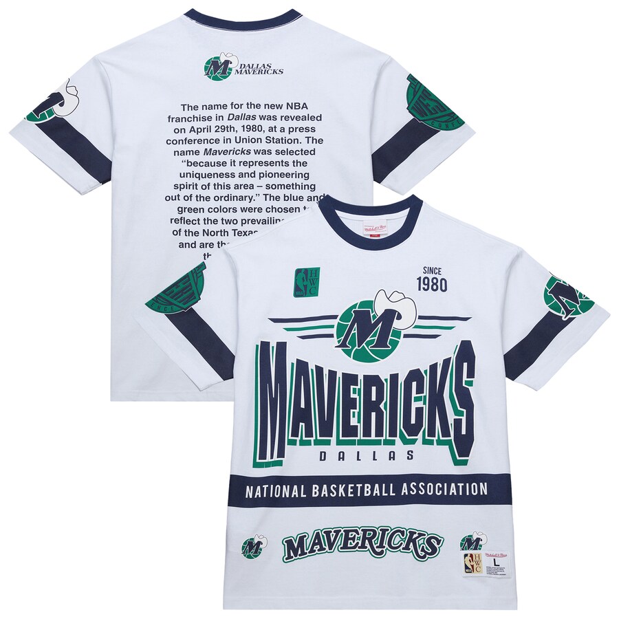 Unisex Dallas Mavericks  Mitchell & Ness White Hardwood Classics Vintage Team Origins Premium T-Shirt - Puhuasuan