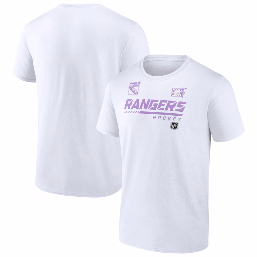 Men's New York Rangers White NHL Hockey Fights Cancer T-Shirt - Puhuasuan