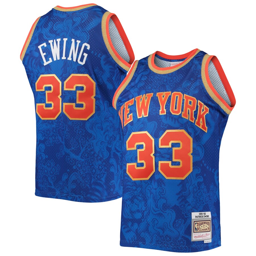 Men's New York Knicks Patrick Ewing Mitchell & Ness Blue Hardwood Classics 1991/92 Lunar New Year Swingman Jersey - Puhuasuan
