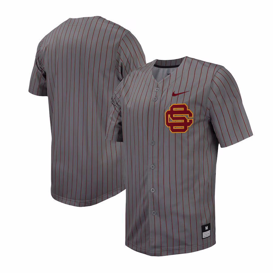 Men's Nike Steel USC Trojans Pinstripe Replica Full-Button Baseball Jersey - Puhuasuan