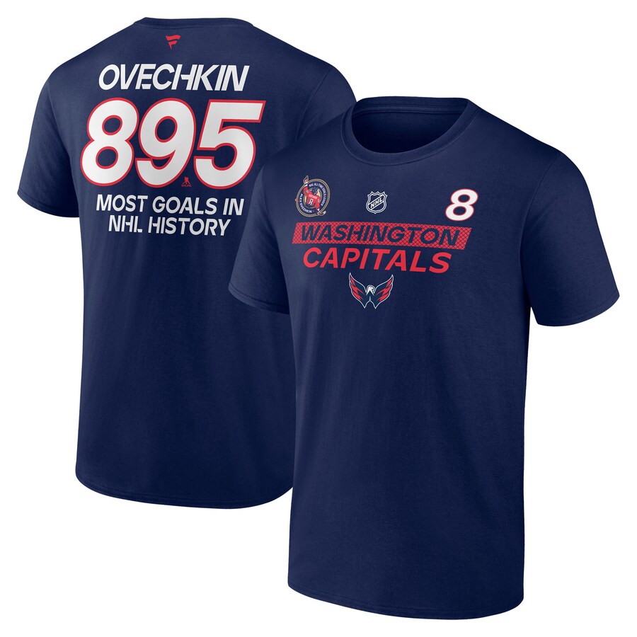 Men's Washington Capitals Alexander Ovechkin Navy NHL All-Time Leading Goal Scorer Name & Number T-Shirt - Puhuasuan