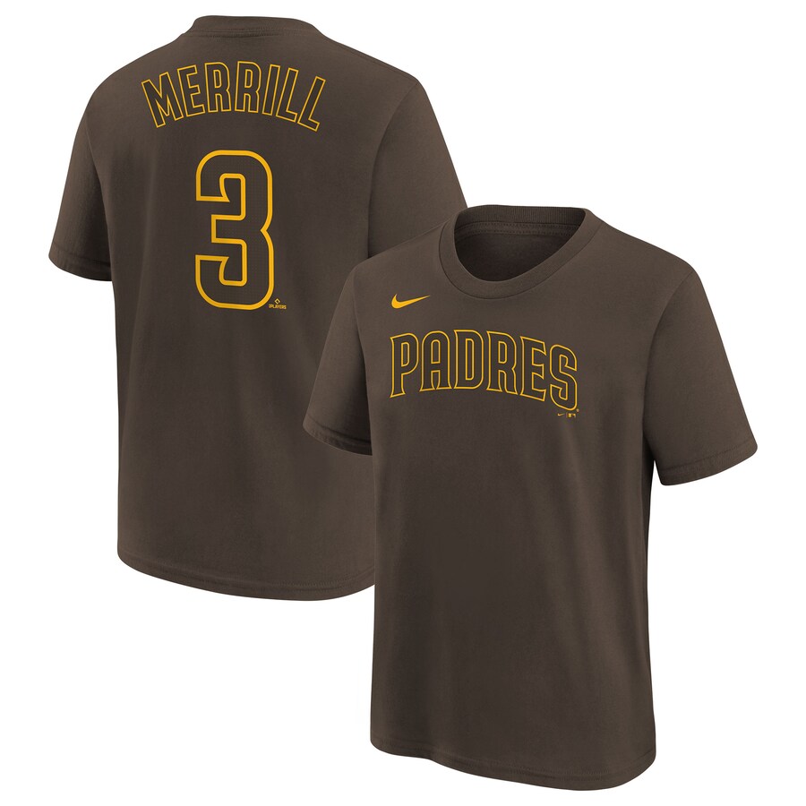 Youth San Diego Padres Jackson Merrill Nike Brown Player Name & Number T-Shirt - Puhuasuan