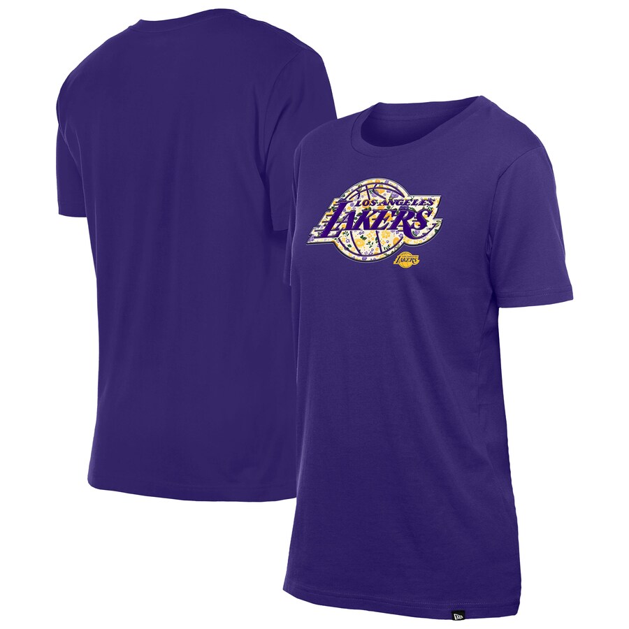 Women's Los Angeles Lakers New Era Purple Glam Game Flower T-Shirt - Puhuasuan