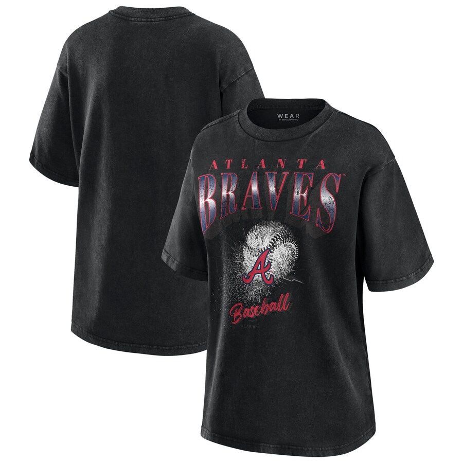 Women's Atlanta Braves WEAR by Erin Andrews Charcoal Boyfriend T-Shirt - Puhuasuan