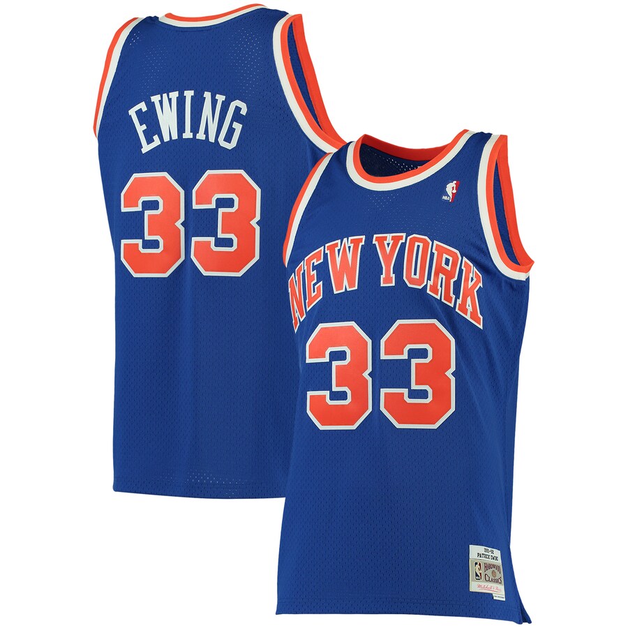 Men's New York Knicks Patrick Ewing Mitchell & Ness Blue 1991/92 Big & Tall Hardwood Classics Swingman Jersey - Puhuasuan