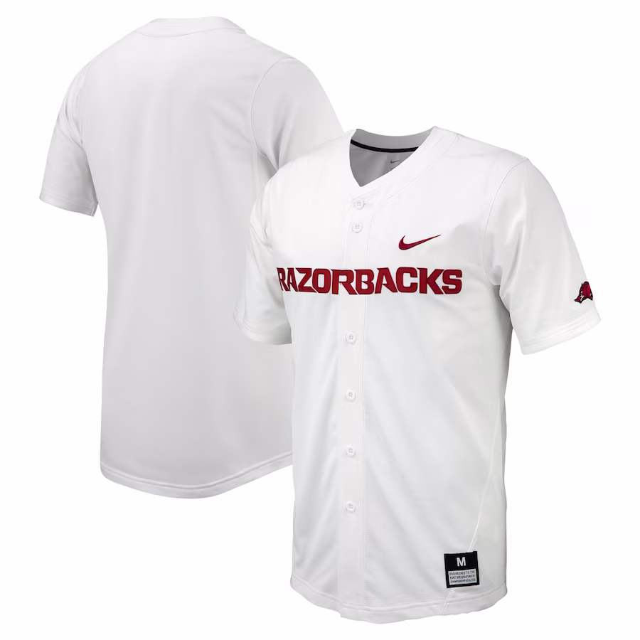 Arkansas Razorbacks Nike Replica Full-Button Baseball Jersey - White - Puhuasuan