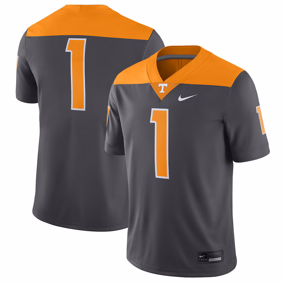 Men's Nike #1 Anthracite Tennessee Volunteers Alternate Game Jersey - Puhuasuan