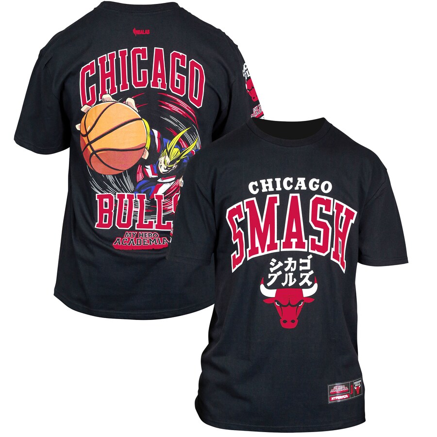 Unisex Chicago Bulls Hyperfly  Black NBA x My Hero Academia All Might Smash T-Shirt - Puhuasuan