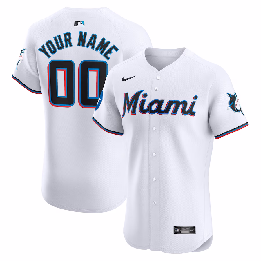 Men's Miami Marlins Nike White Home Elite Custom Patch Jersey - Puhuasuan