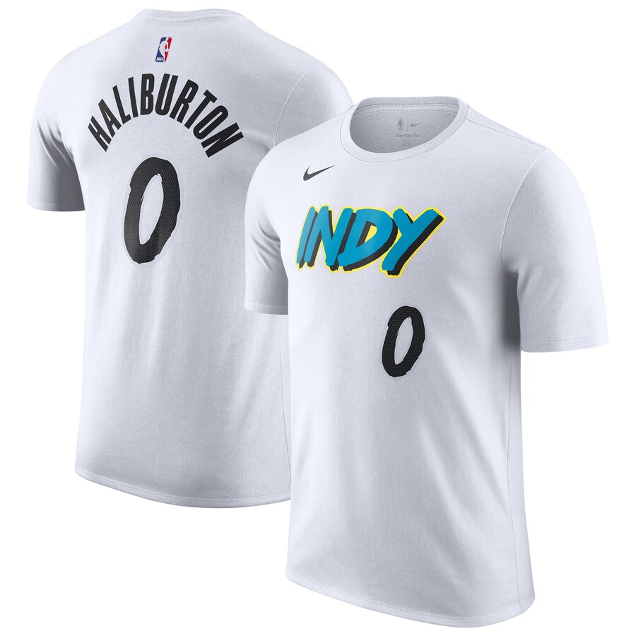 Men's Indiana Pacers Tyrese Haliburton Nike White 2024/25 City Edition Name & Number T-Shirt - Puhuasuan