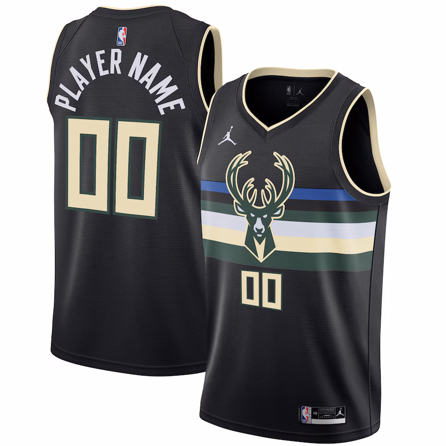 Men's Milwaukee Bucks Jordan Brand Black Swingman Custom Jersey - Statement Edition - Puhuasuan