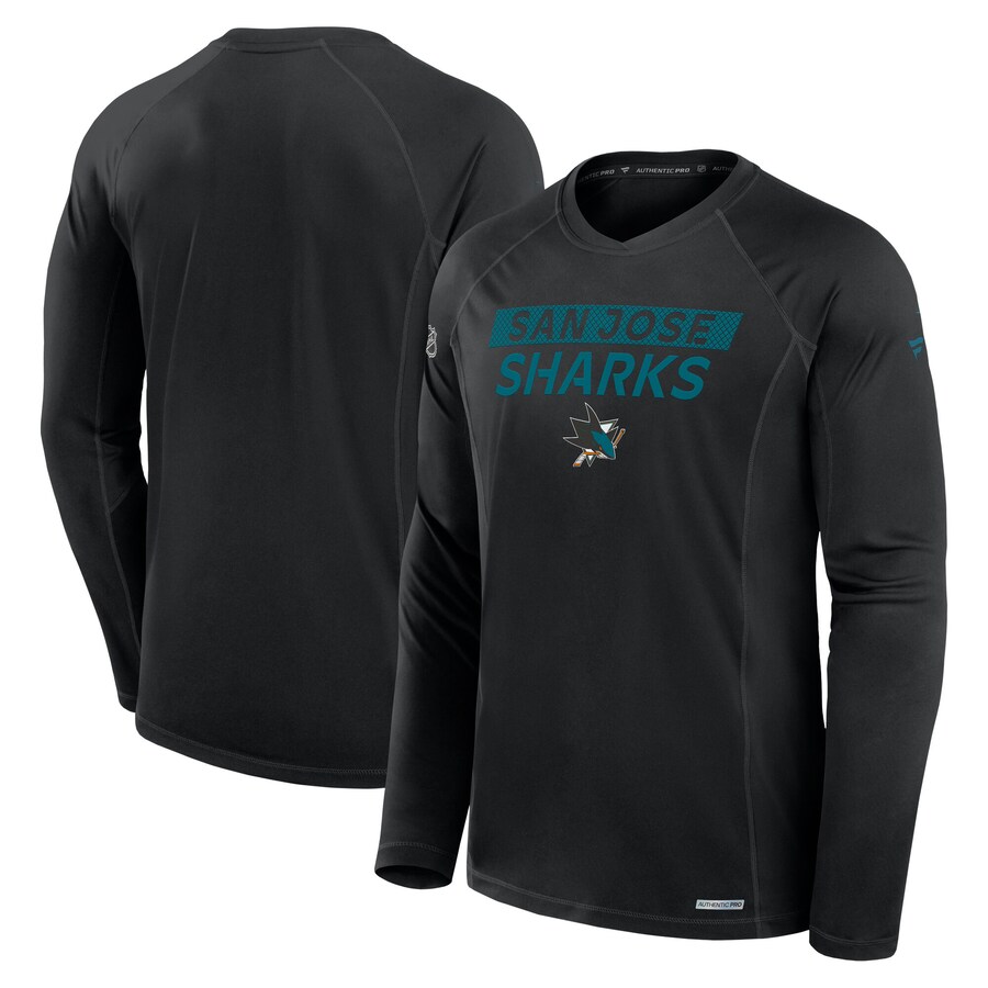 Men's San Jose Sharks Fanatics Black Authentic Pro Rink Tech Long Sleeve T-Shirt - Puhuasuan