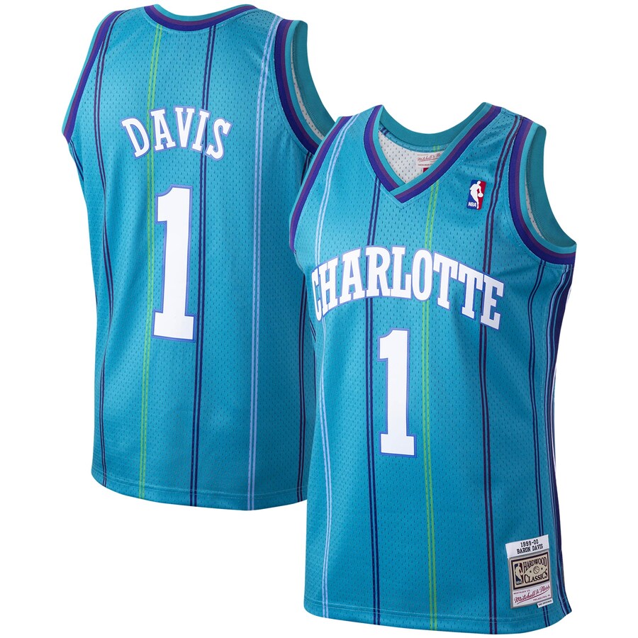 Men's Charlotte Hornets Baron Davis Mitchell & Ness Teal 1999/00 Hardwood Classics Swingman Jersey - Puhuasuan