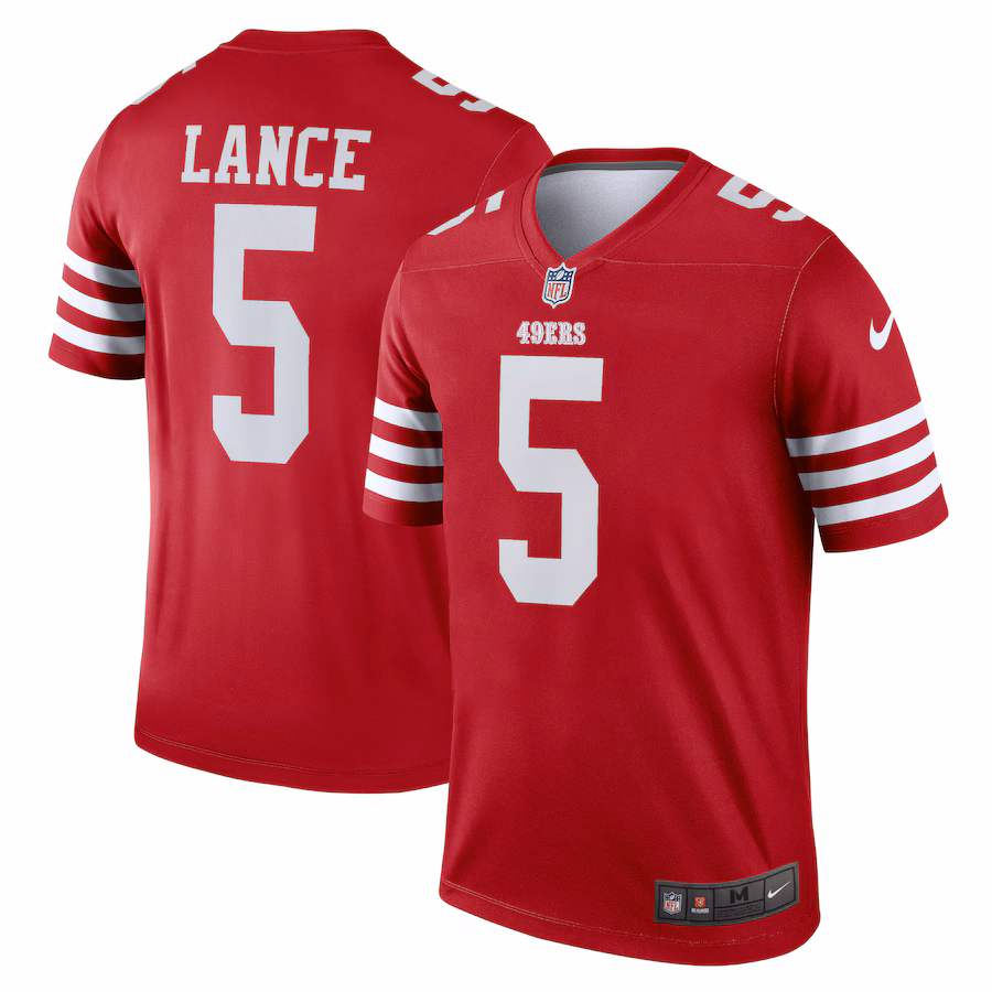 Men's San Francisco 49ers Trey Lance Nike Scarlet Team Legend Player Performance Top - Puhuasuan