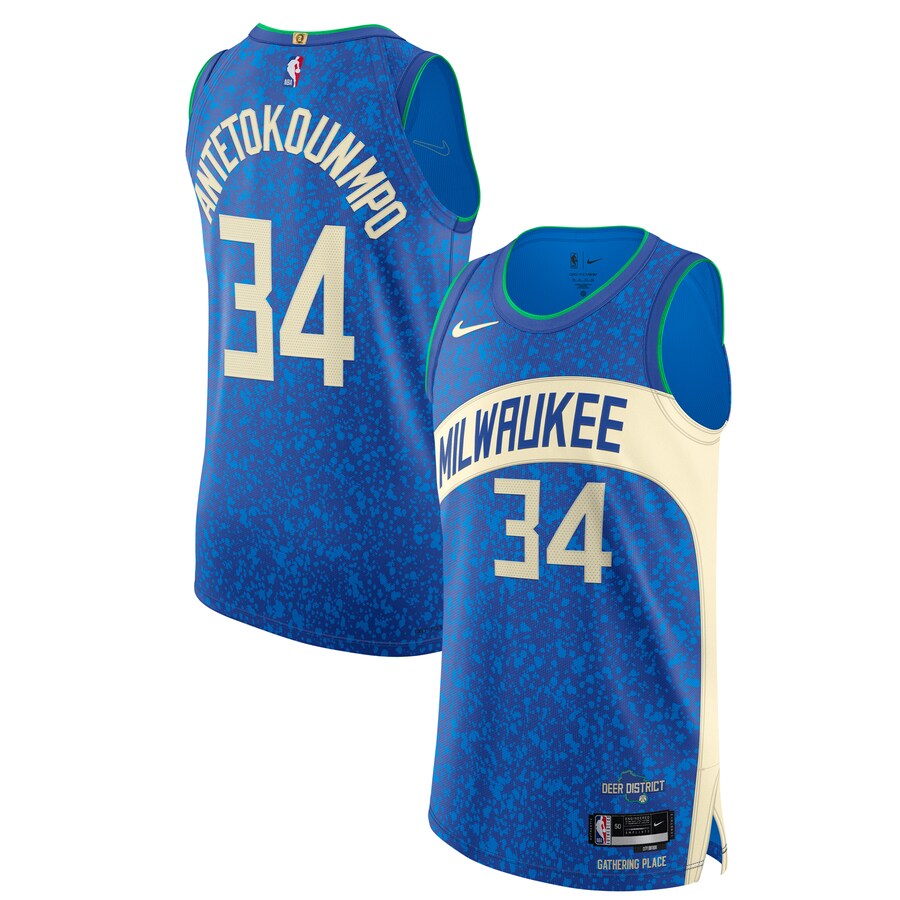 Men's Milwaukee Bucks Giannis Antetokounmpo Nike Blue  Authentic Jersey - City Edition - Puhuasuan