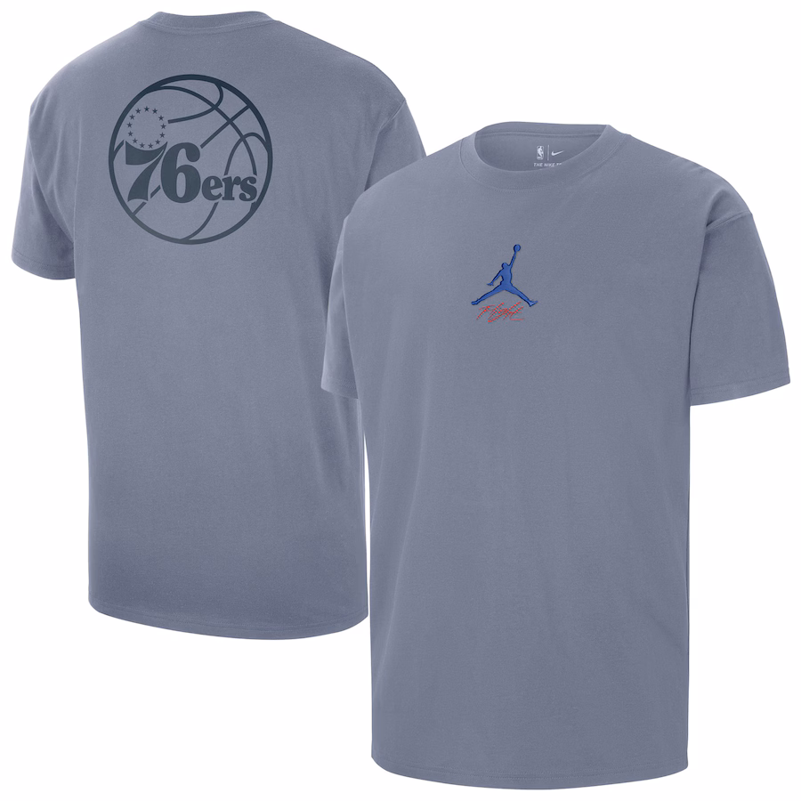 Men's Philadelphia 76ers Jordan Brand Blue Statement Edition Jumpman Flight Heavyweight T-Shirt - Puhuasuan