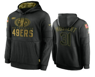 Men's San Francisco 49ers #31 Raheem Mostert Black 2020 Salute To Service Sideline Performance Pullover Hoodie - Puhuasuan