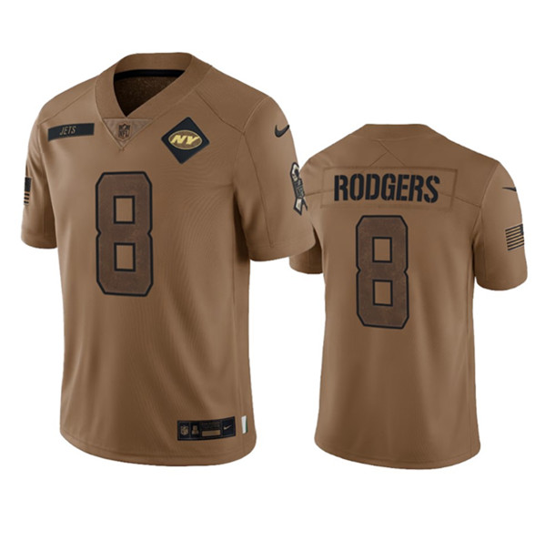 Men's New York Jets #8 Aaron Rodgers 2023 Brown Salute To Service Limited Football Stitched Jersey - Puhuasuan