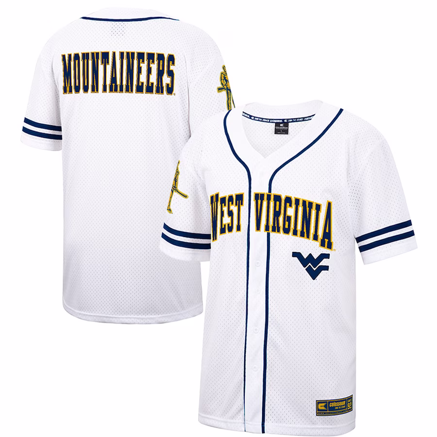 West Virginia Mountaineers Colosseum Free Spirited Mesh Button-Up Baseball Jersey - White - Puhuasuan