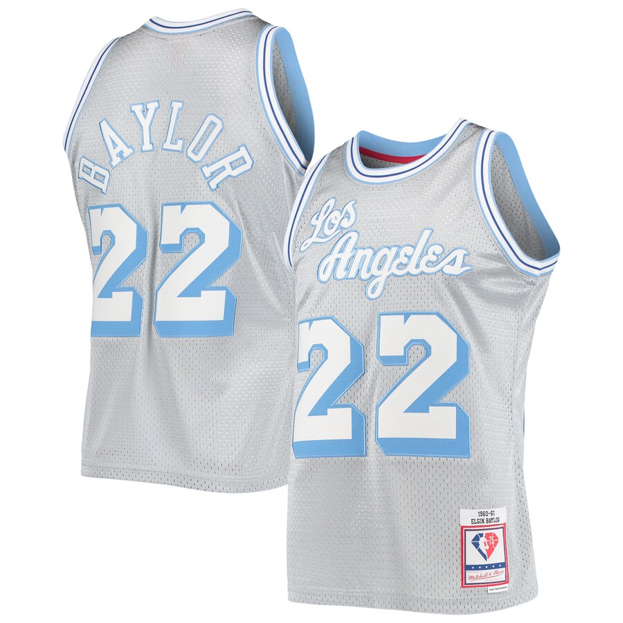 Men's Los Angeles Lakers Elgin Baylor Silver Mitchell & Ness 75th Anniversary 1960/61 Hardwood Classics Swingman Jersey - Puhuasuan