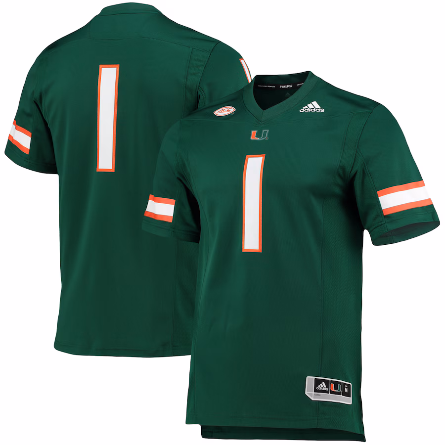 Men's adidas #1 Green Miami Hurricanes Team Premier Football Jersey - Puhuasuan