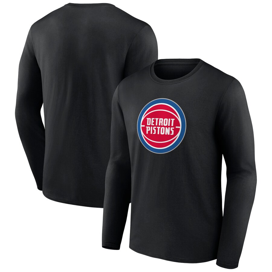 Men's Detroit Pistons Black Primary Team Logo Long Sleeve T-Shirt - Puhuasuan