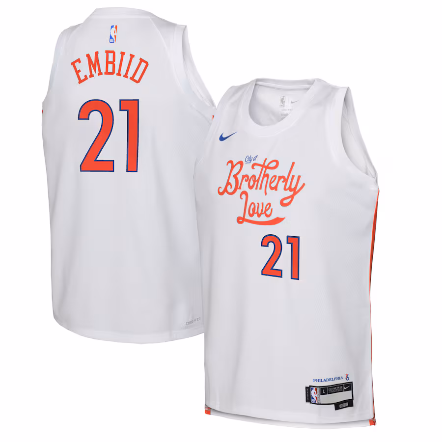 Youth Philadelphia 76ers Joel Embiid Nike White 2022/23 Swingman Jersey - City Edition - Puhuasuan