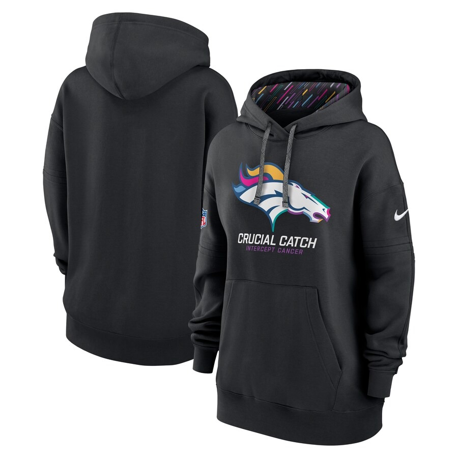 Women's Denver Broncos  Nike Black 2024 NFL Crucial Catch Club Pullover Hoodie - Puhuasuan